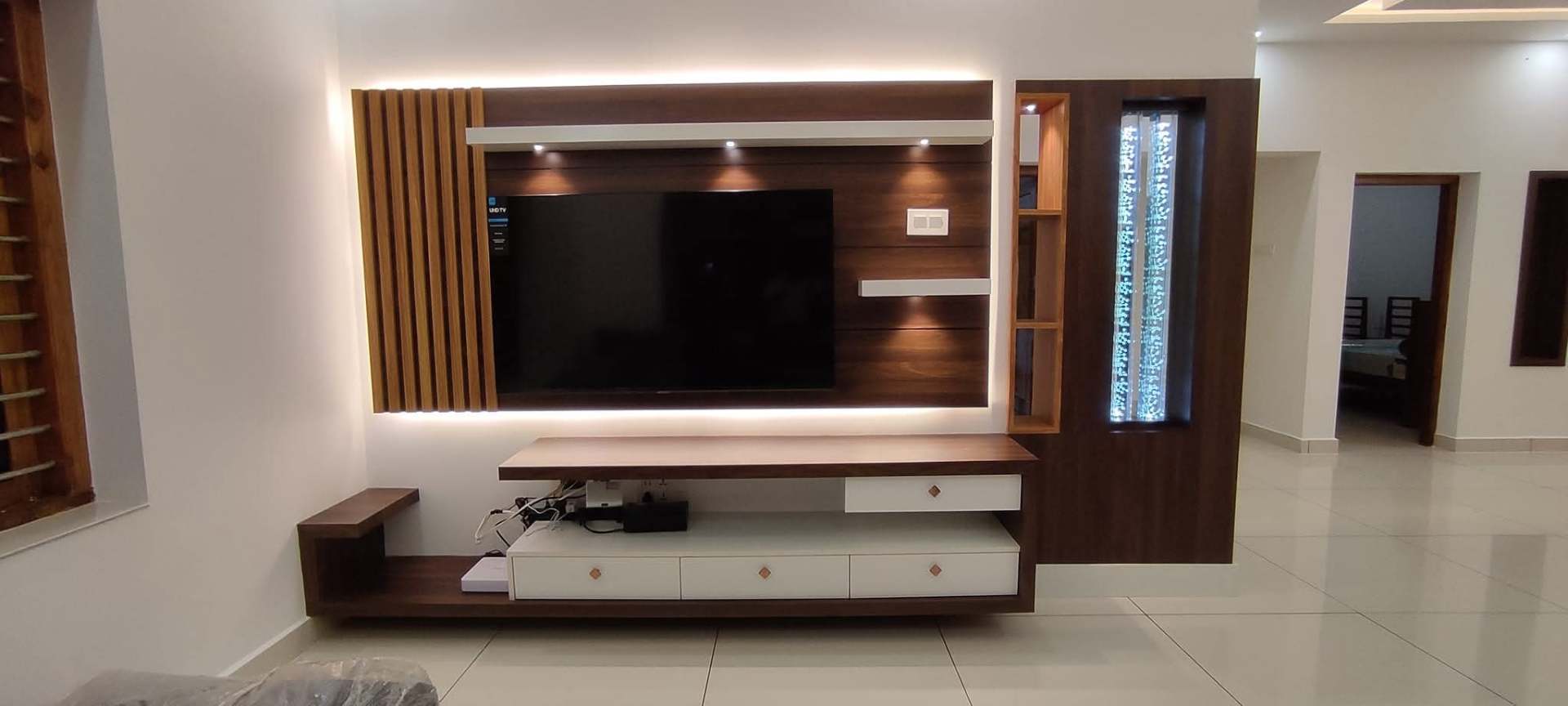 Fluted Wood TV Unit with Bubble Panel