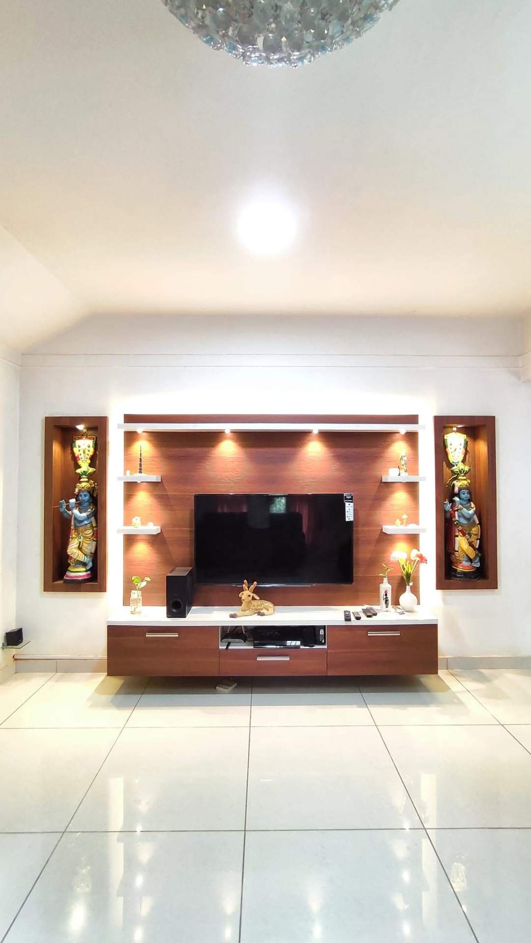 Walnut TV Unit with Krishna Niches