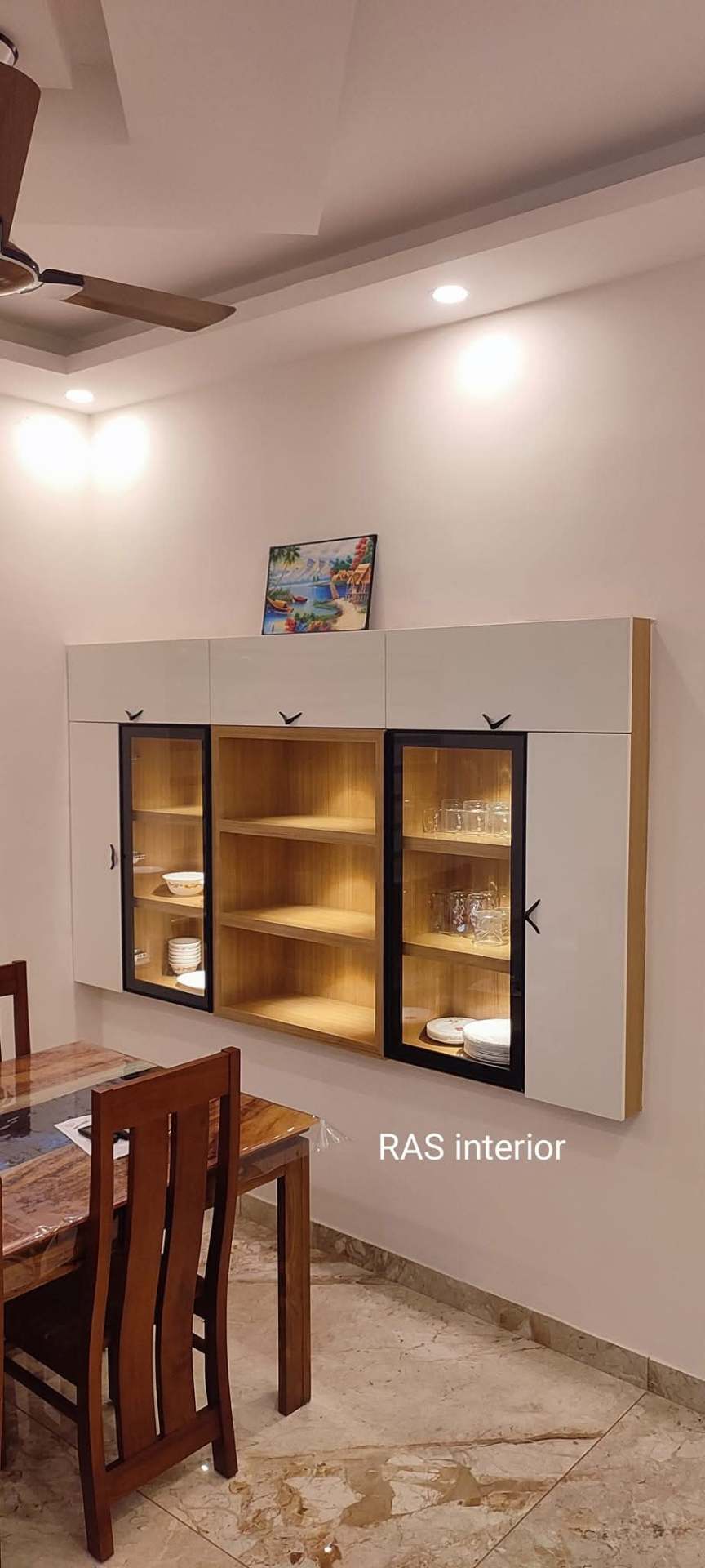 Glass Door Wall Crockery Shelf