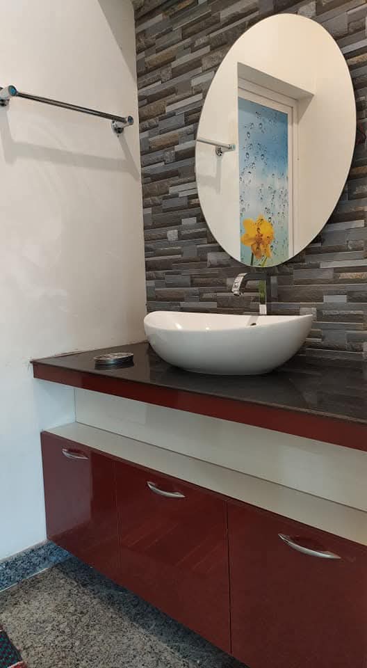 Glossy Red Vanity Wash Counter