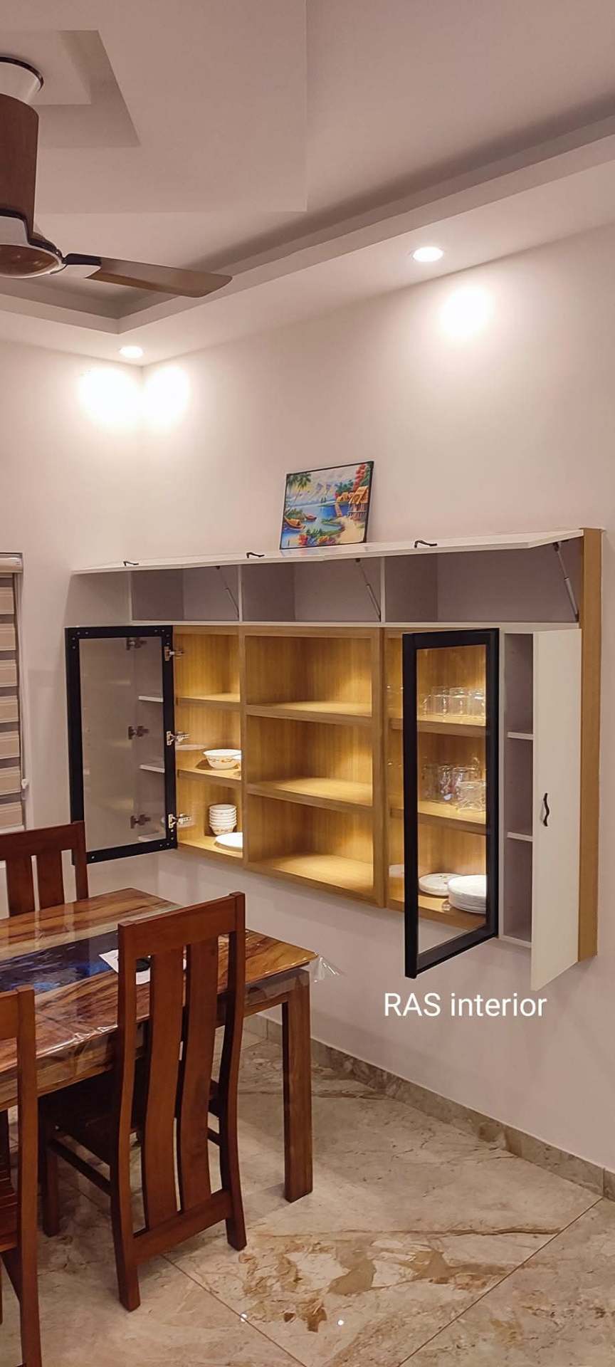 Flip-Up Glass Crockery Cabinet